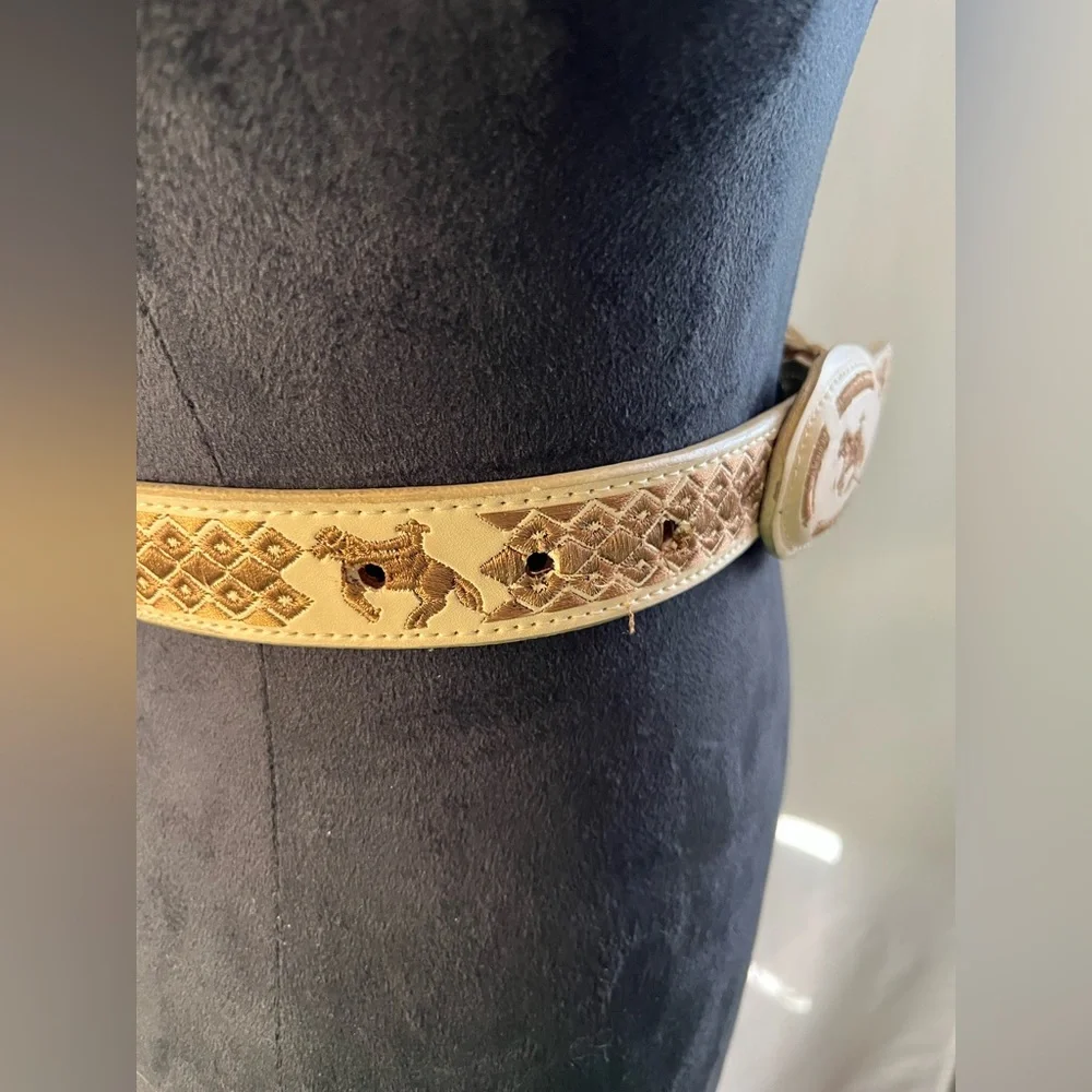 Leather embroidered Charro‎ belt western rodeo kids size 22 handmade in Mexico